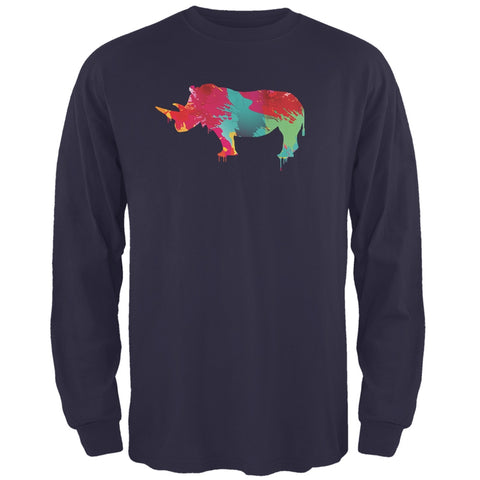 Splatter Rhino Navy Adult Long Sleeve T-Shirt