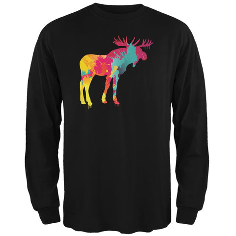 Splatter Moose Black Adult Long Sleeve T-Shirt