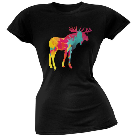 Splatter Moose Black Soft Juniors T-Shirt