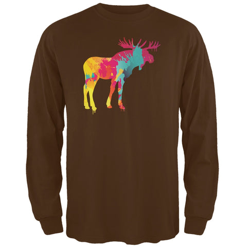 Splatter Moose Brown Adult Long Sleeve T-Shirt