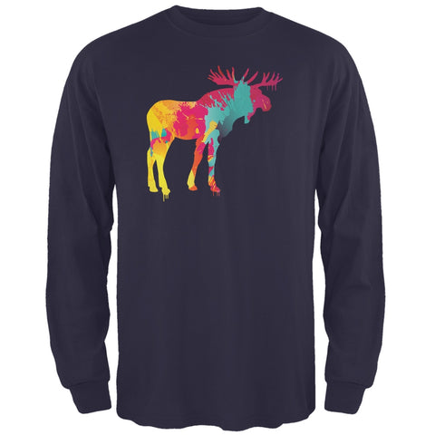 Splatter Moose Navy Adult Long Sleeve T-Shirt