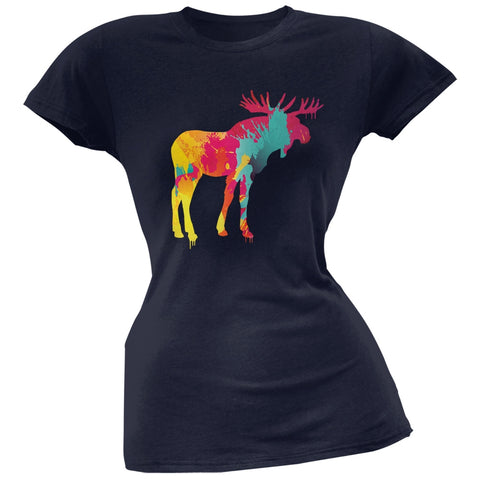 Splatter Moose Navy Soft Juniors T-Shirt