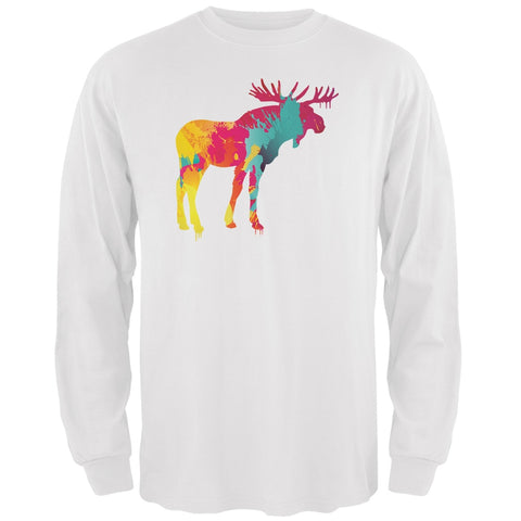 Splatter Moose White Adult Long Sleeve T-Shirt