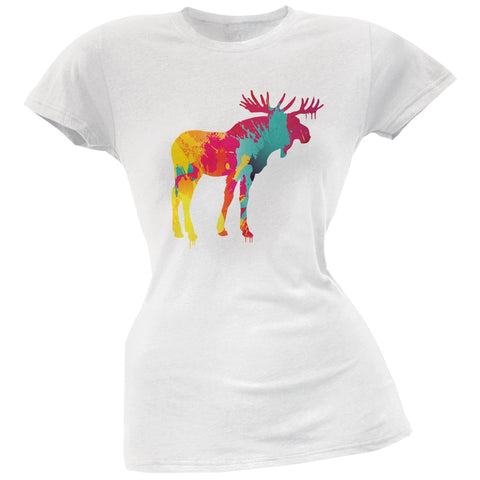 Splatter Moose White Soft Juniors T-Shirt