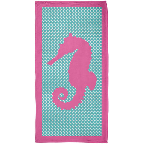 Pink Seahorse Polka Dot All Over Plush Beach Towel