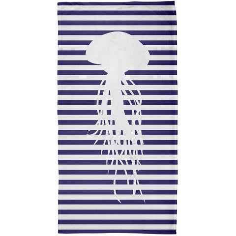 Jellyfish Nautical Stripes All Over Plush Beach Towel