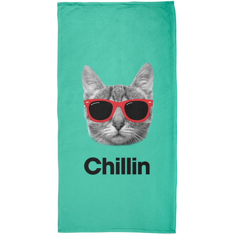 Chillin Cat All Over Plush Beach Towel