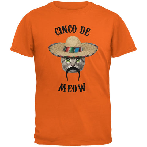 Funny Cat Cinco de Mayo Meow Orange Adult T-Shirt - front view
