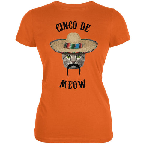 Funny Cat Cinco de Mayo Meow Orange Juniors Soft T-Shirt