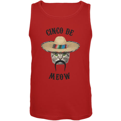 Funny Cat Cinco de Mayo Meow Red Adult Tank Top