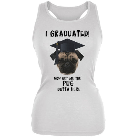Graduation - Get The Pug Out Grad White Juniors Soft Tank Top
