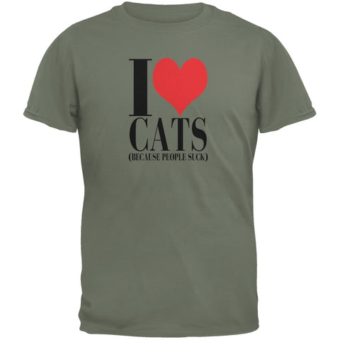 Love Cats People Suck Military Green Adult T-Shirt