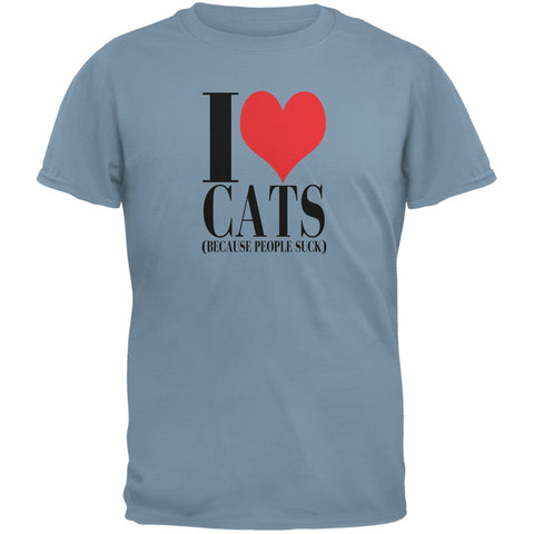 Love Cats People Suck Stone Blue Adult T-Shirt