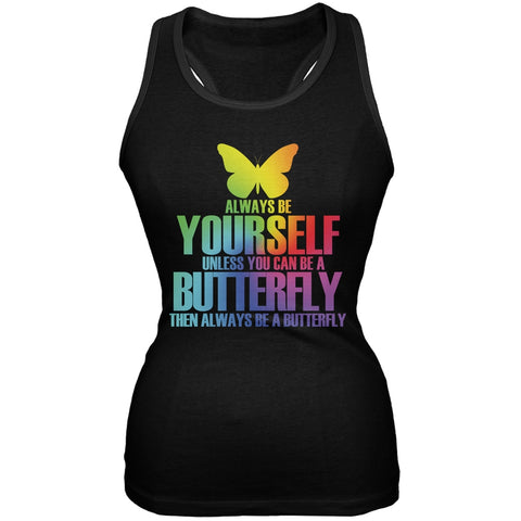 Always Be Yourself Butterfly Black Juniors Soft Tank Top