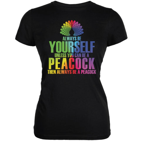Always Be Yourself Peacock Black Juniors Soft T-Shirt