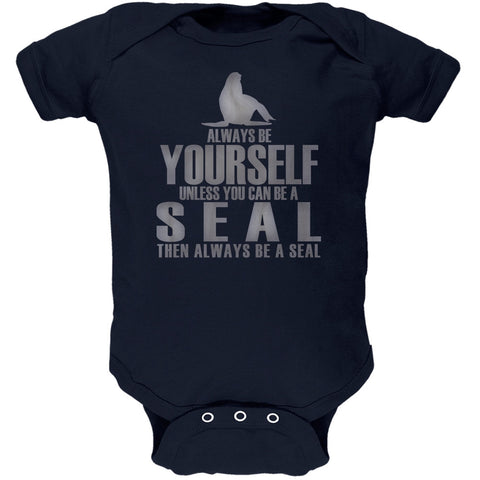 Always Be Yourself Seal Navy Soft Baby One Piece