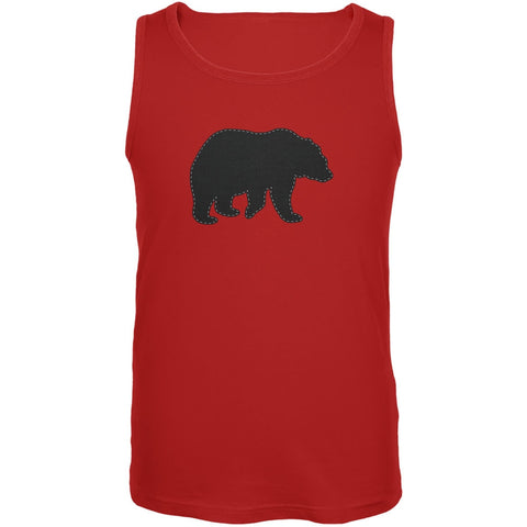 Bear Faux Stitched Red Adult Tank Top