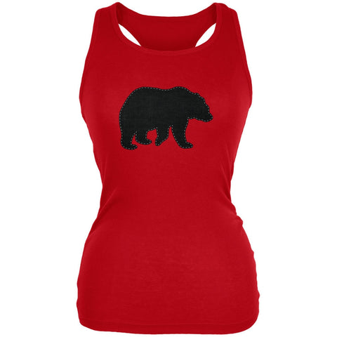 Bear Faux Stitched Red Juniors Soft Tank Top