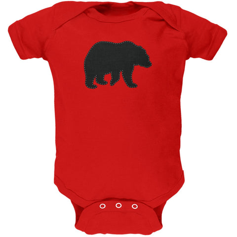 Bear Faux Stitched Red Soft Baby One Piece