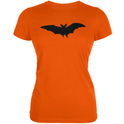 Halloween - Bat Faux Stitched Orange Juniors Soft T-Shirt