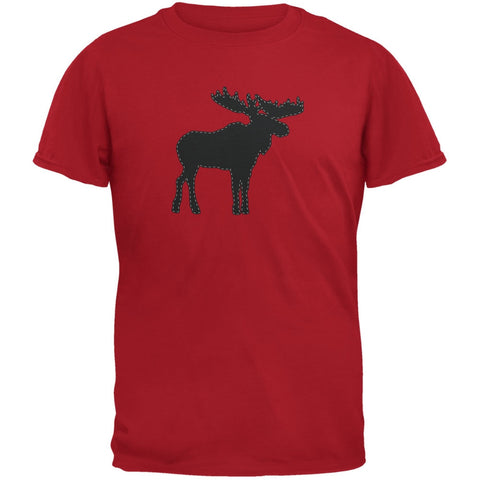 Moose Faux Stitched Red Adult T-Shirt