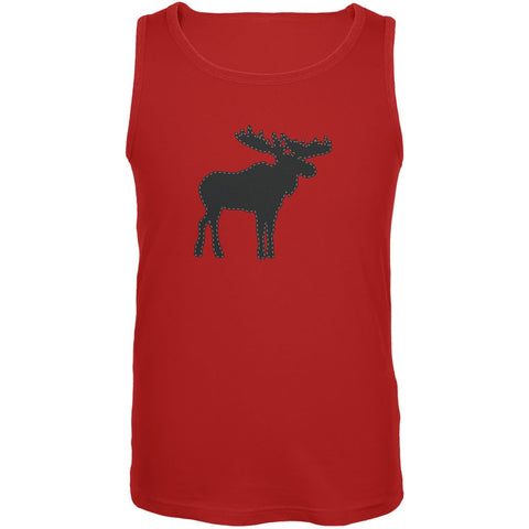 Moose Faux Stitched Red Adult Tank Top