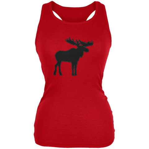 Moose Faux Stitched Red Juniors Soft Tank Top