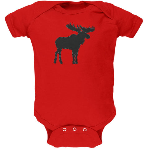 Moose Faux Stitched Red Soft Baby One Piece