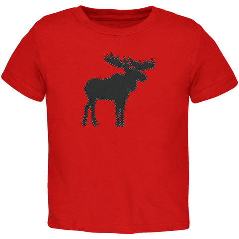 Moose Faux Stitched Red Toddler T-Shirt