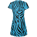 Zebra Print Blue Juniors V-Neck Beach Cover-Up Dress
