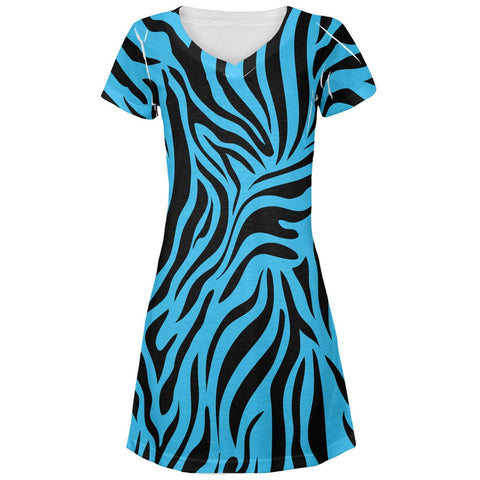 Zebra Print Blue All Over Juniors V-Neck Dress
