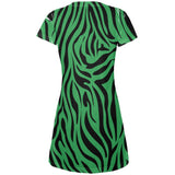 Zebra Print Green Juniors V-Neck Beach Cover-Up Dress