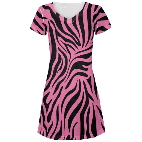 Zebra Print Pink Juniors V-Neck Beach Cover-Up Dress