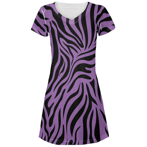 Zebra Print Purple All Over Juniors V-Neck Dress
