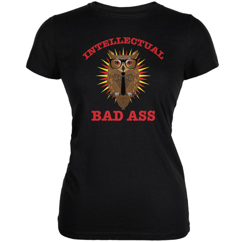 Graduation - Intellectual Bad Ass Owl Black Juniors Soft T-Shirt