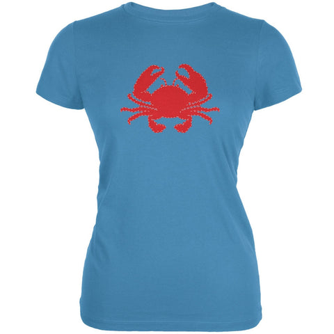 Summer - Crab Faux Stitched Aqua Juniors Soft T-Shirt