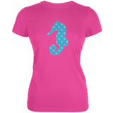 Summer - Seahorse Faux Stitched Hot Pink Juniors Soft T-Shirt