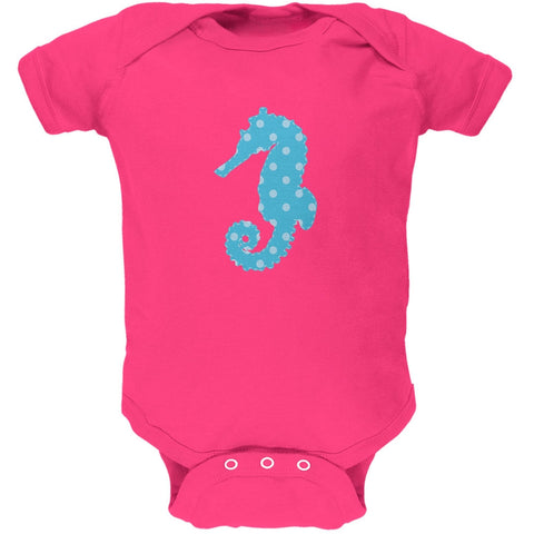 Summer - Seahorse Faux Stitched Hot Pink Soft Baby One Piece