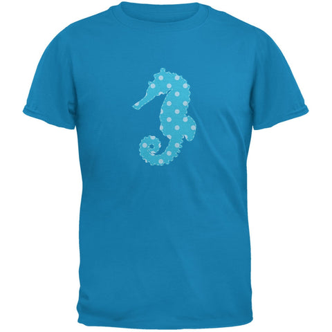 Summer - Seahorse Faux Stitched Sapphire Blue Adult T-Shirt