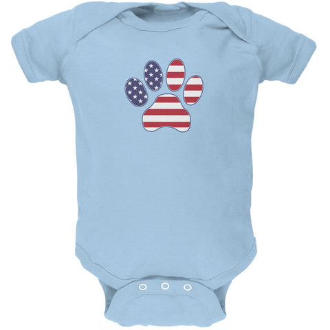 4th of July Patriotic Dog Paw Light Blue Soft Baby One Piece