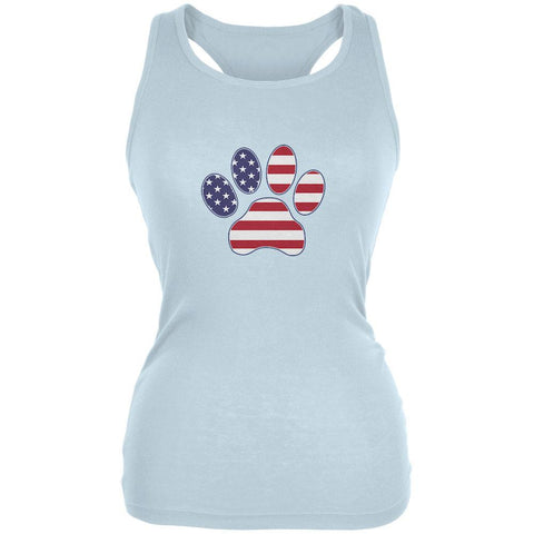 4th of July Patriotic Dog Paw Pale Blue Juniors Soft Tank Top