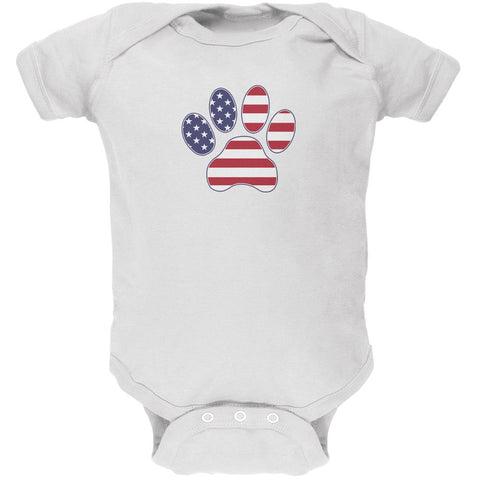 4th of July Patriotic Dog Paw White Soft Baby One Piece