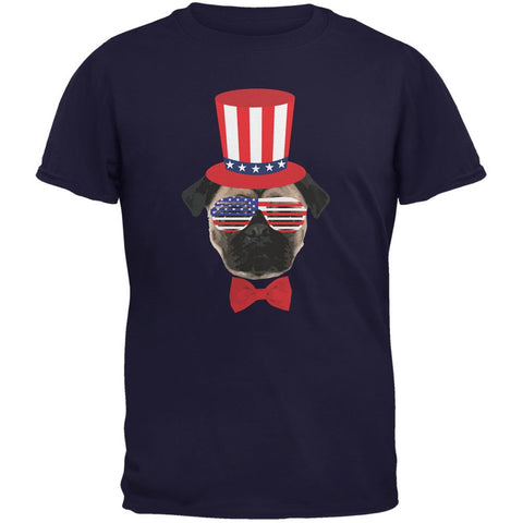 4th of July Funny Pug Navy Adult T-Shirt