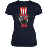 4th of July Funny Pug Navy Juniors Soft T-Shirt
