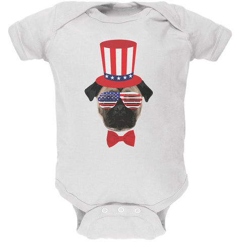 4th of July Funny Pug White Soft Baby One Piece