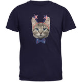 4th of July Funny Cat Navy Adult T-Shirt