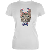 4th of July Funny Cat Navy Juniors Soft T-Shirt