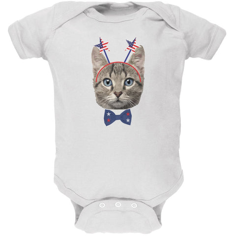 4th of July Funny Cat White Soft Baby One Piece