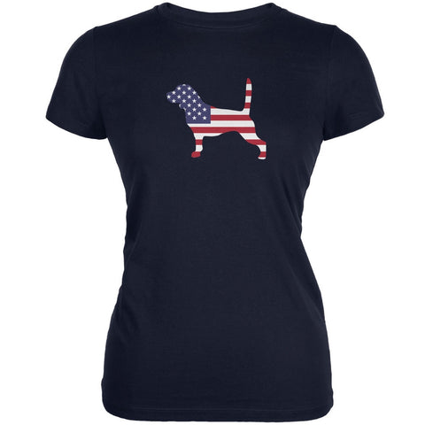 4th of July Patriotic Dog Beagle Navy Juniors Soft T-Shirt