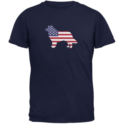 4th of July Patriotic Dog Border Collie Navy Adult T-Shirt